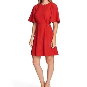 New Vince Camuto Flutter Sleeve Rumple Satin A-Line Dress in Burnt Amber